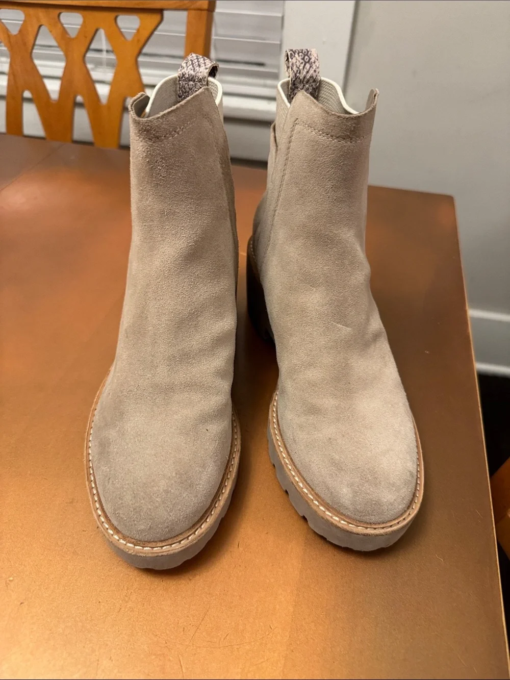 Dolce Vita Suede Ankle Booties in Light Taupe